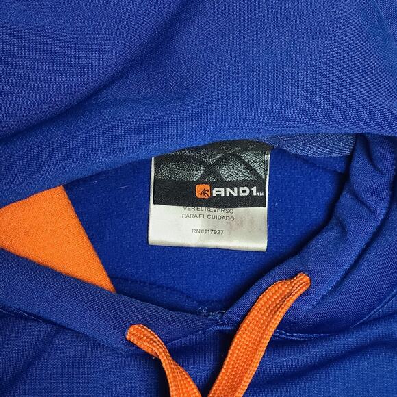 AND1 Hoodie Sweatshirt Mens Basketball 90s Y2K Embroidered Blue Orange Medium - Picture 3 of 6